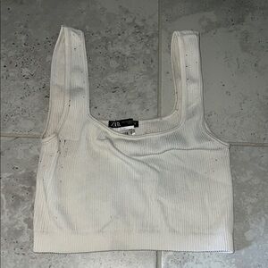 Zara Cream Sleeveless Fitted Crop Tank Top